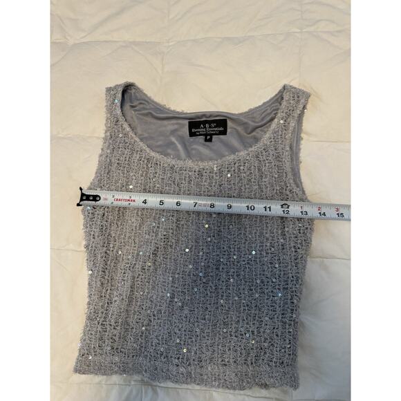 ABS Allen Schwartz Womens VTG Grey Sequin Evening Top Fancy Black Tie Fuzzy - Picture 6 of 6